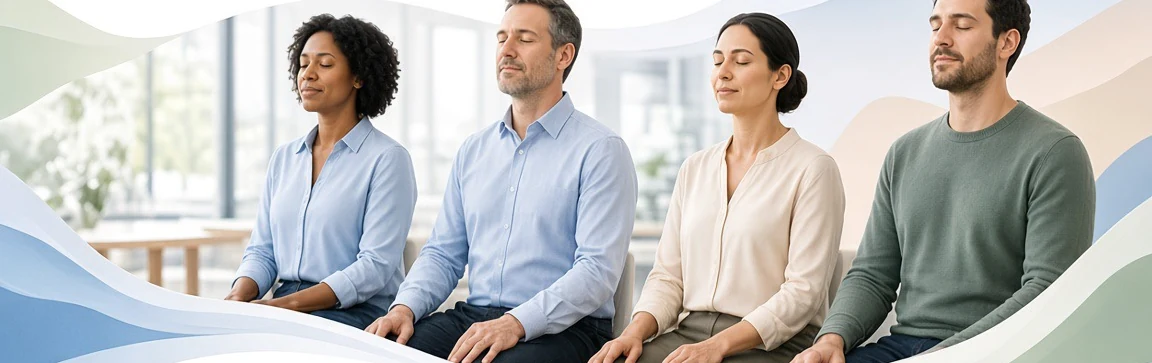 Atelier de sophrologie en entreprise : équipe en séance de relaxation